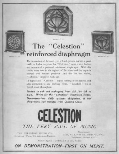 1928 Celestion C10, C12 and C14 advert