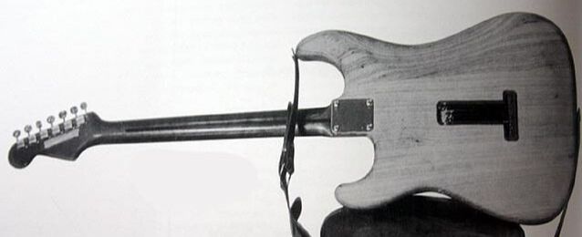 The second prototype, front. The  the bridge was not yet the definitive one. Photo from “Fender, The sound heard 'Round the world” by Richard R. Smith